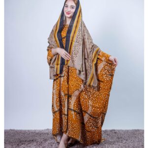 ثوب برتقالي اللون مصنوع من القطن بتصميم جميل مطبوع مع شيلة متناسقة مخيطة على الطراز الظفاري