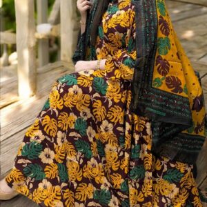 ثوب متعدد الألوان مصنوع من القطن بتصميم جميل مطبوع بشيلة متناسقة ومخيطة على الطراز الظفاري