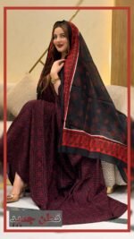 ثوب أنابي مصنوع من القطن بتصميم جميل مطبوع، مزود بشال متناسق مخيط على الطراز الظفاري