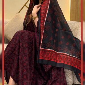 ثوب أنابي مصنوع من القطن بتصميم جميل مطبوع، مزود بشال متناسق مخيط على الطراز الظفاري