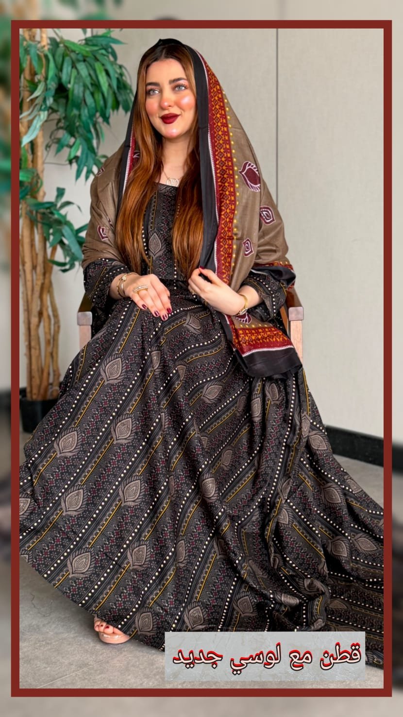 جلابية قطنية جميلة مع شيلة متناسقة
